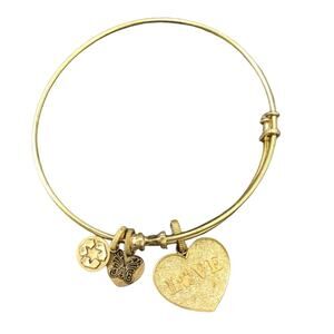 Angelica Gold Paw Heart Charm Bangle Bracelet
